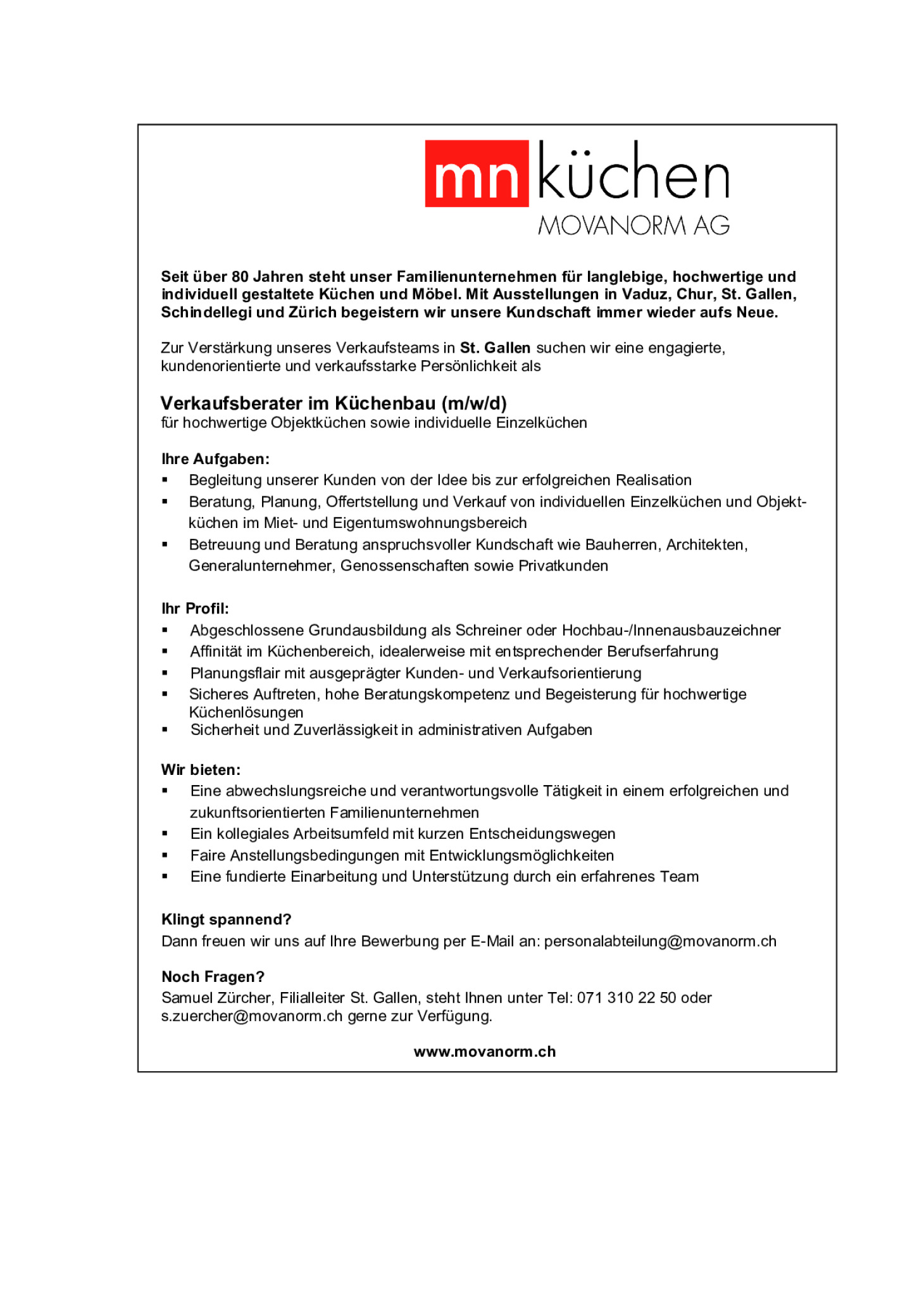 Verkaufsberater im Küchenbau (m/w/d)