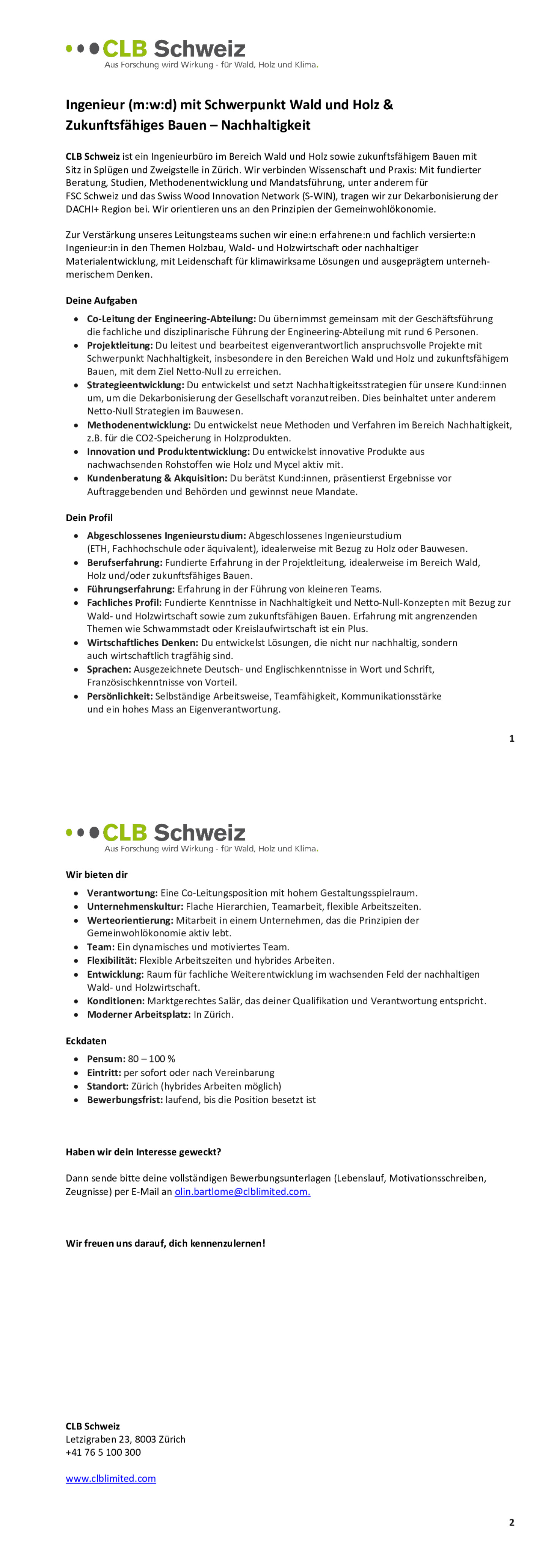 Ingenieur (m:w:d) mit Schwerpunkt Wald und Holz &  Zukunftsfähiges Bauen – Nachhaltigkeit
