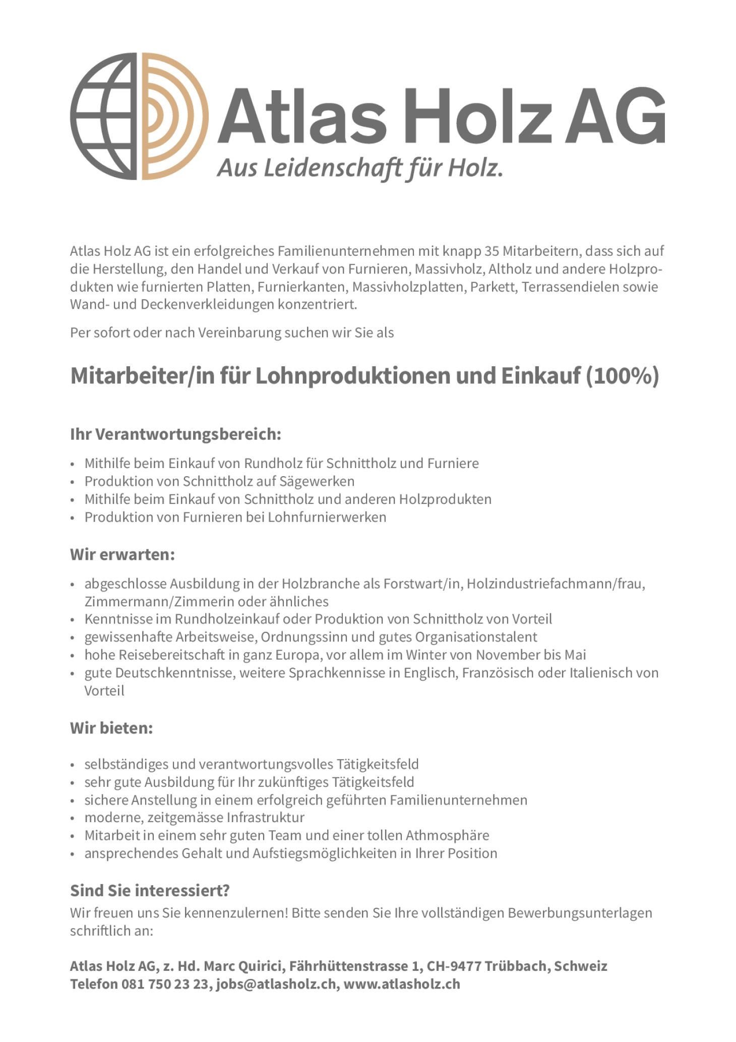 Mitaarbeiter/in für Lohnproduktionen und Einkauf (100%)