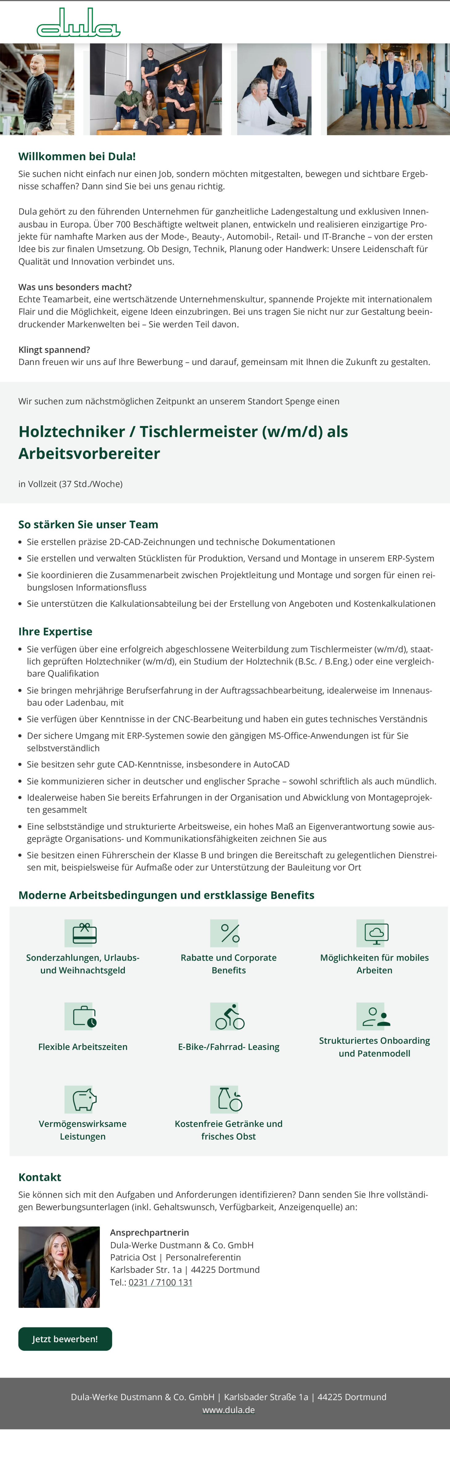 Holztechniker / Tischlermeister (w/m/d) als Arbeitsvorbereiter in Vollzeit (37 Std./Woche)