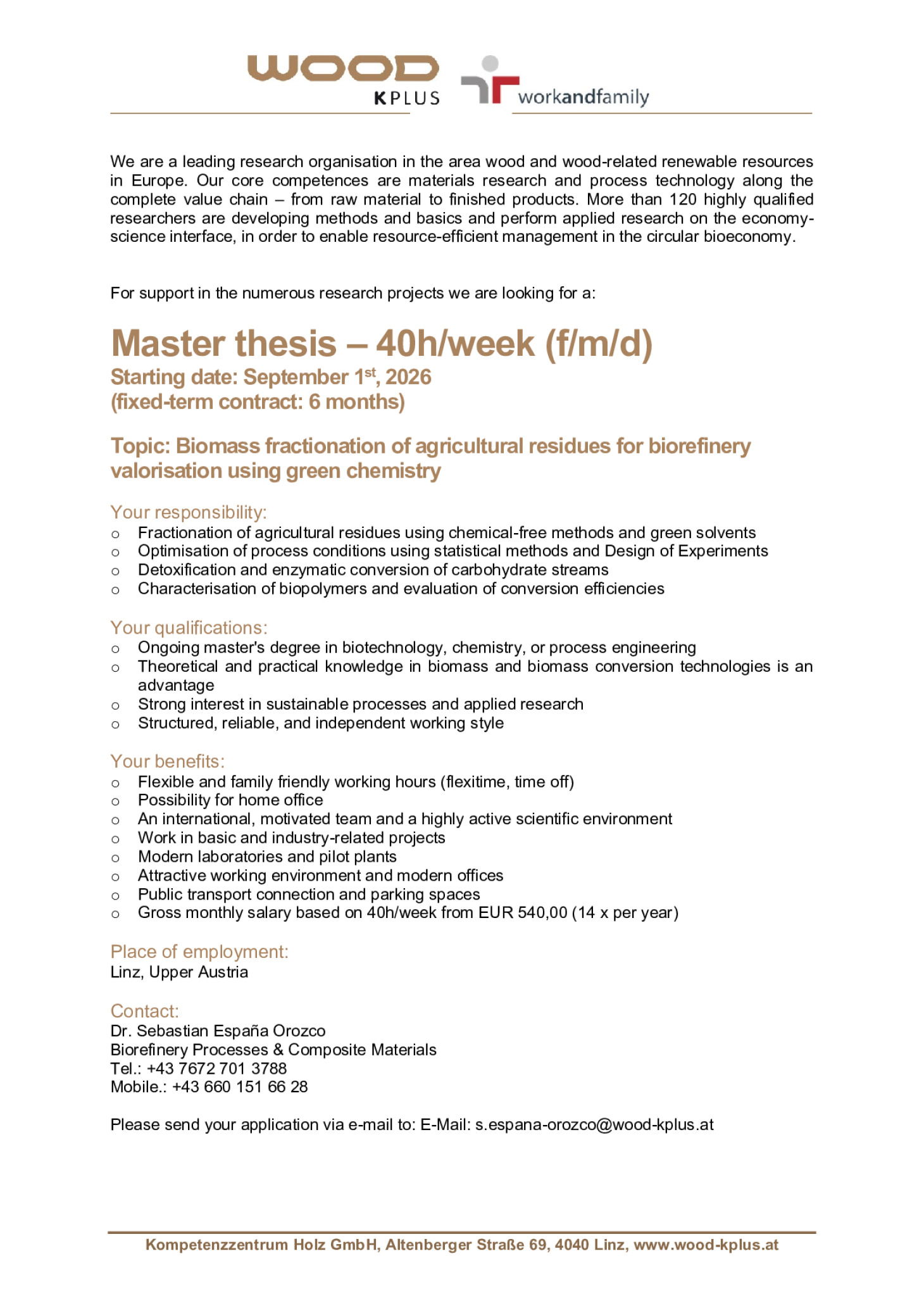Master thesis – 40h/week (f/m/d) | Starting date: September 2026  (fixed-term contract: 6 months)