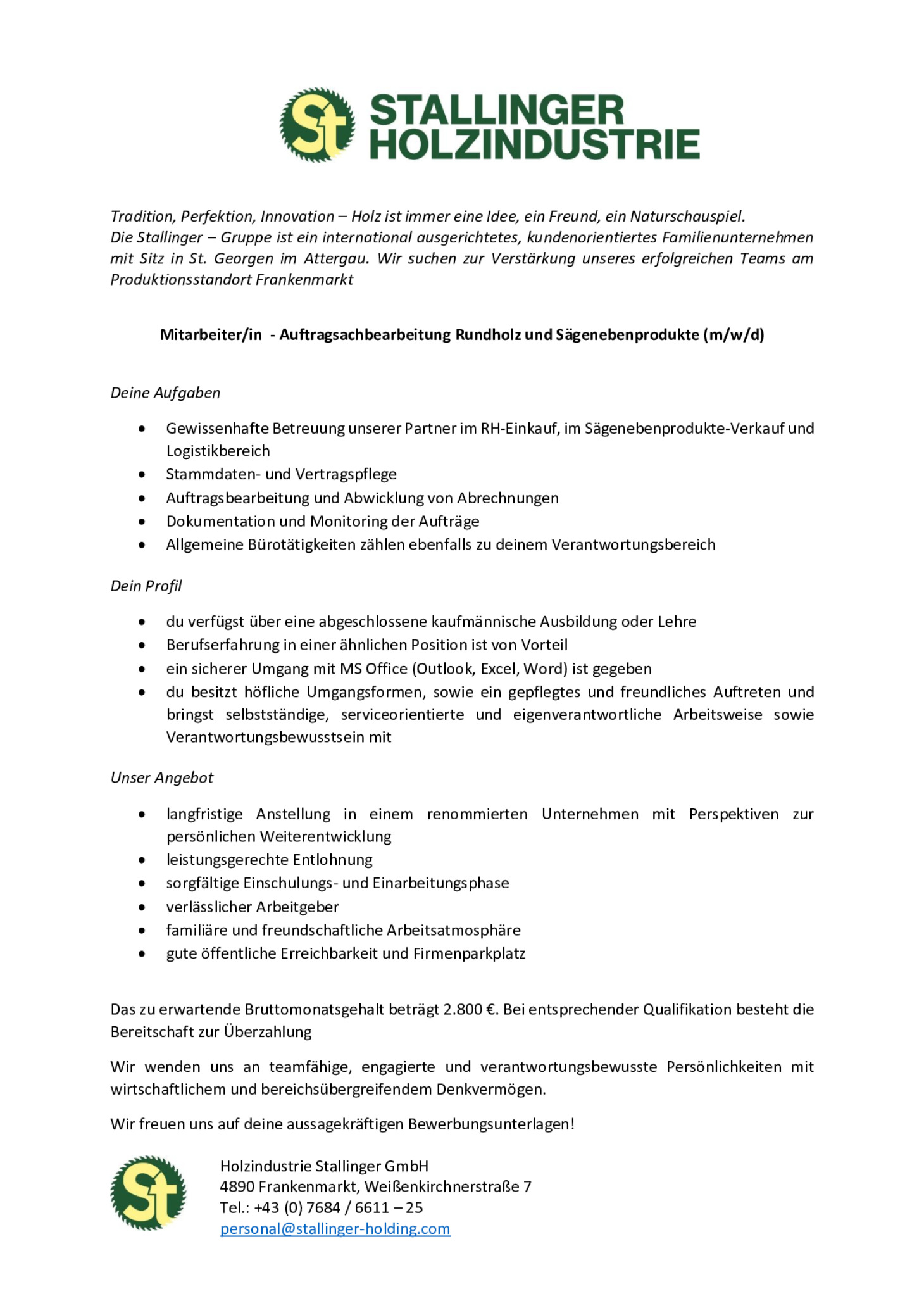Auftragsachbearbeitung Rundholz und Sägenebenprodukte