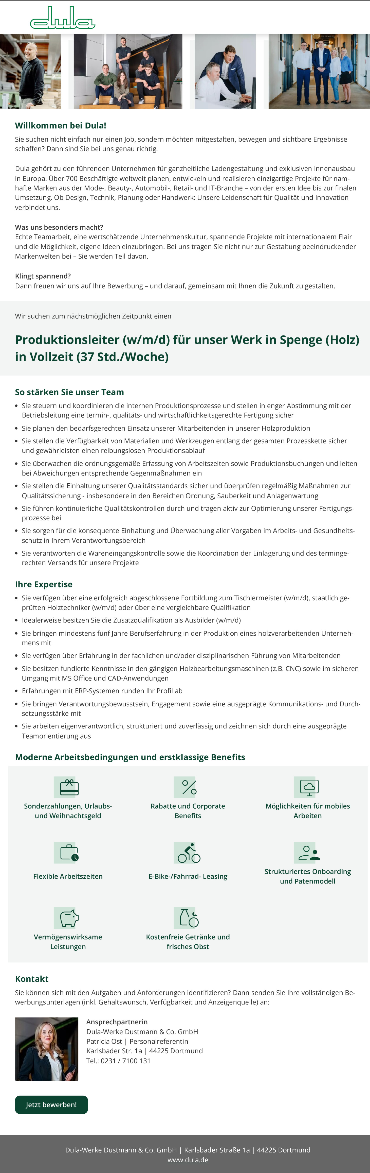 Produktionsleiter (w/m/d) für unser Werk in Spenge (Holz) in Vollzeit (37 Std./Woche)