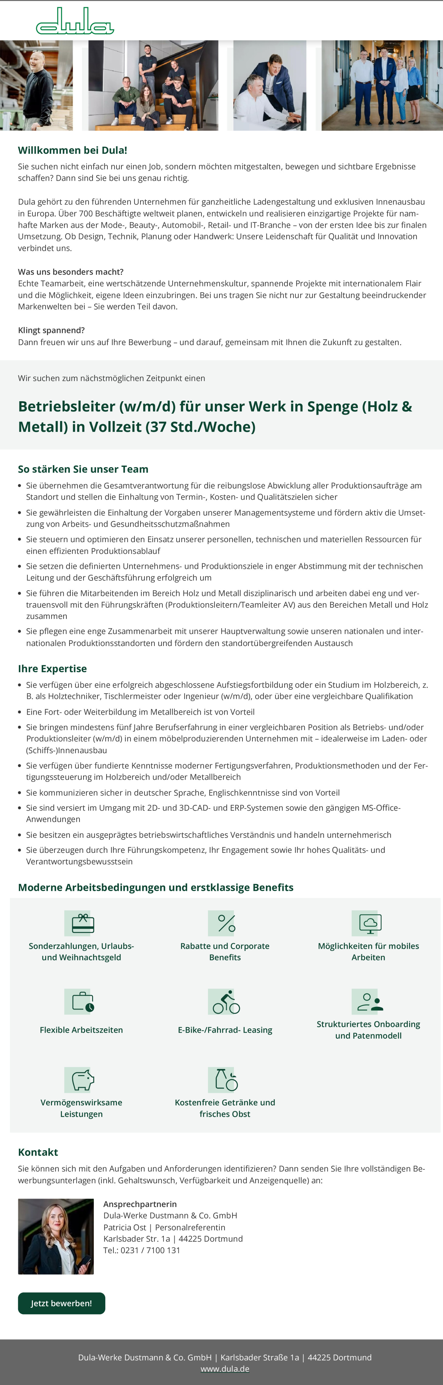 Betriebsleiter (w/m/d) für unser Werk in Spenge (Holz & Metall) in Vollzeit (37 Std./Woche)