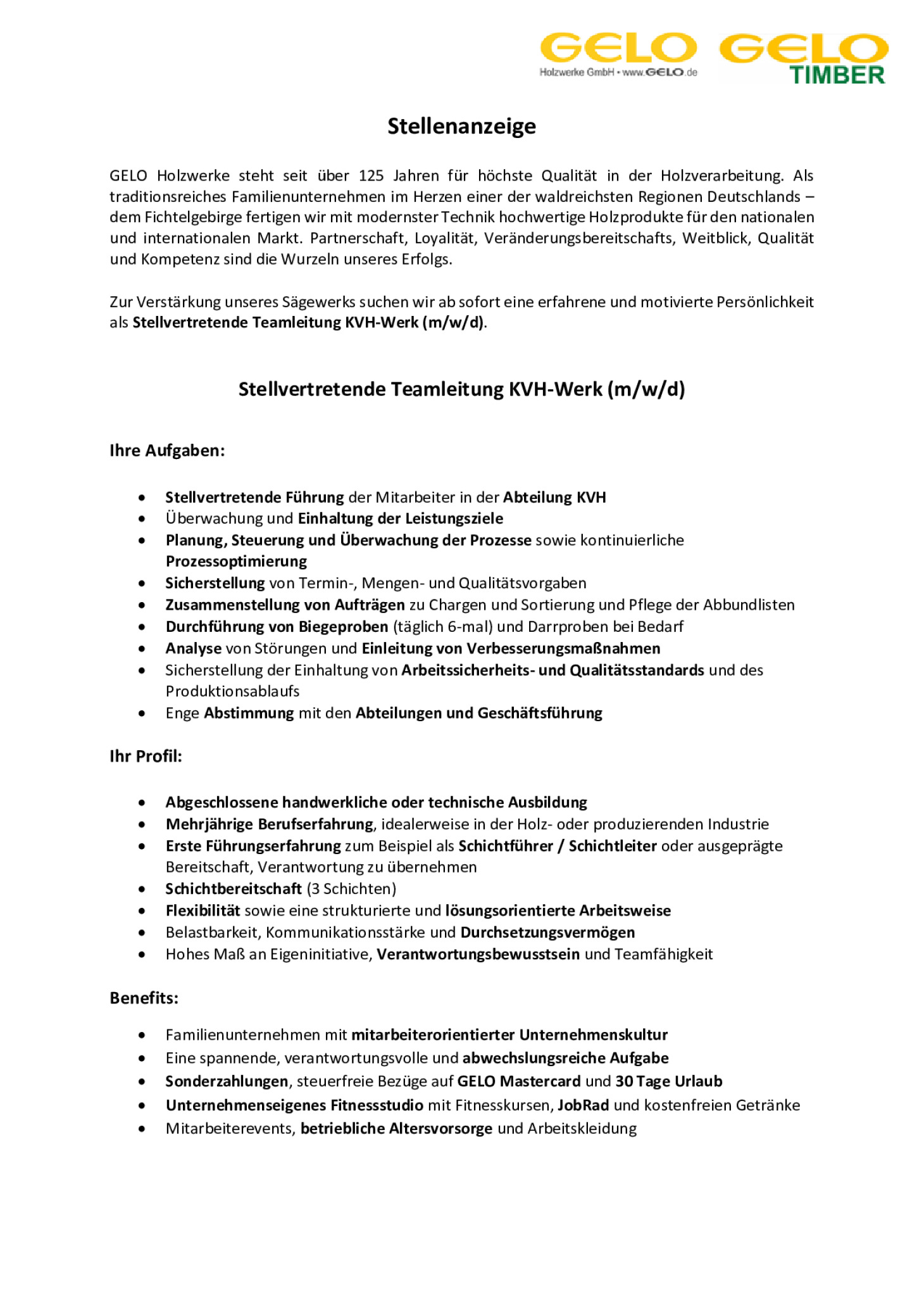 Stellvertretende Teamleitung KVH-Werk (m/w/d)