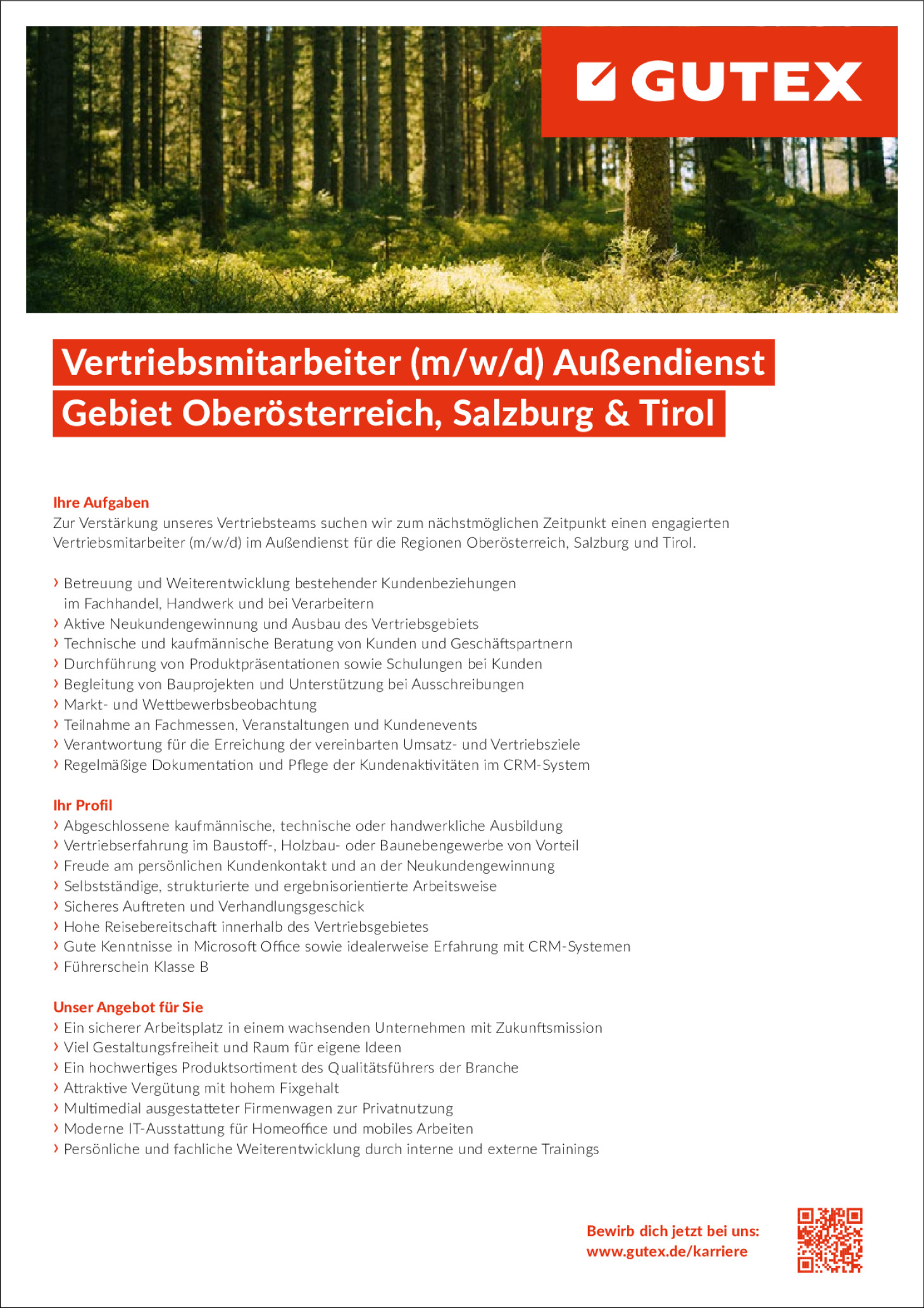 Vertriebsmitarbeiter (m/w/d) Außendienst - Gebiet Oberösterreich, Salzburg & Tirol