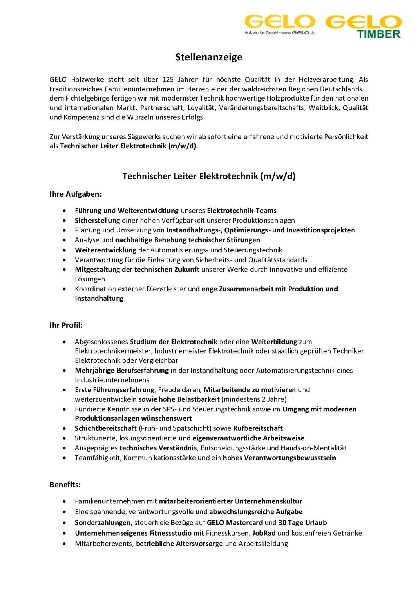 Technischer Leiter Elektrotechnik