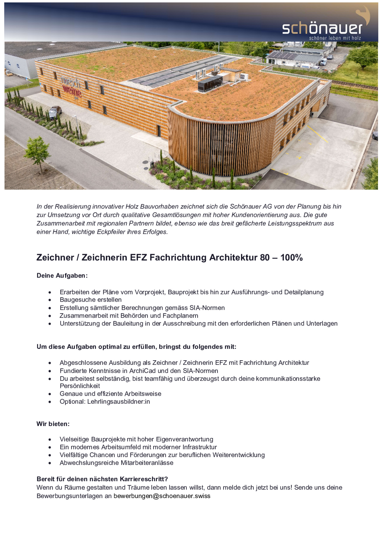 Zeichner / Zeichnerin EFZ Fachrichtung Architektur 80-100%