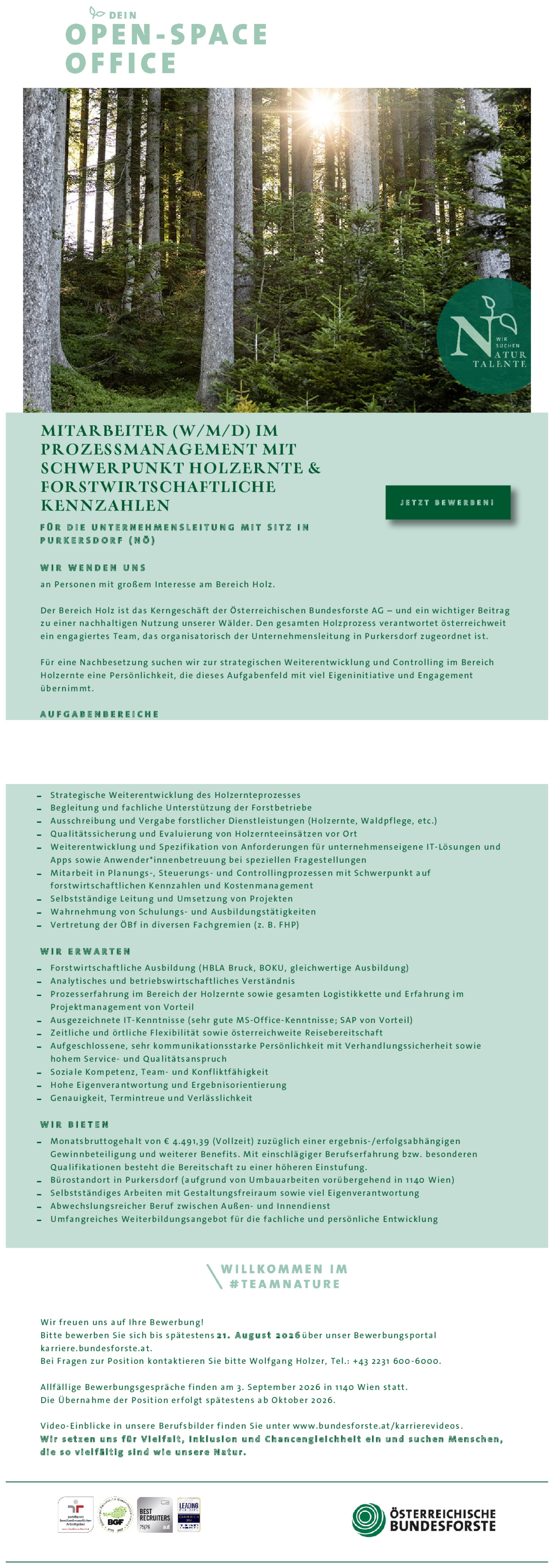 Mitarbeiter (w/m/d) im Prozessmanagement mit Schwerpunkt Holzernte & forstwirtschaftliche Kennzahlen