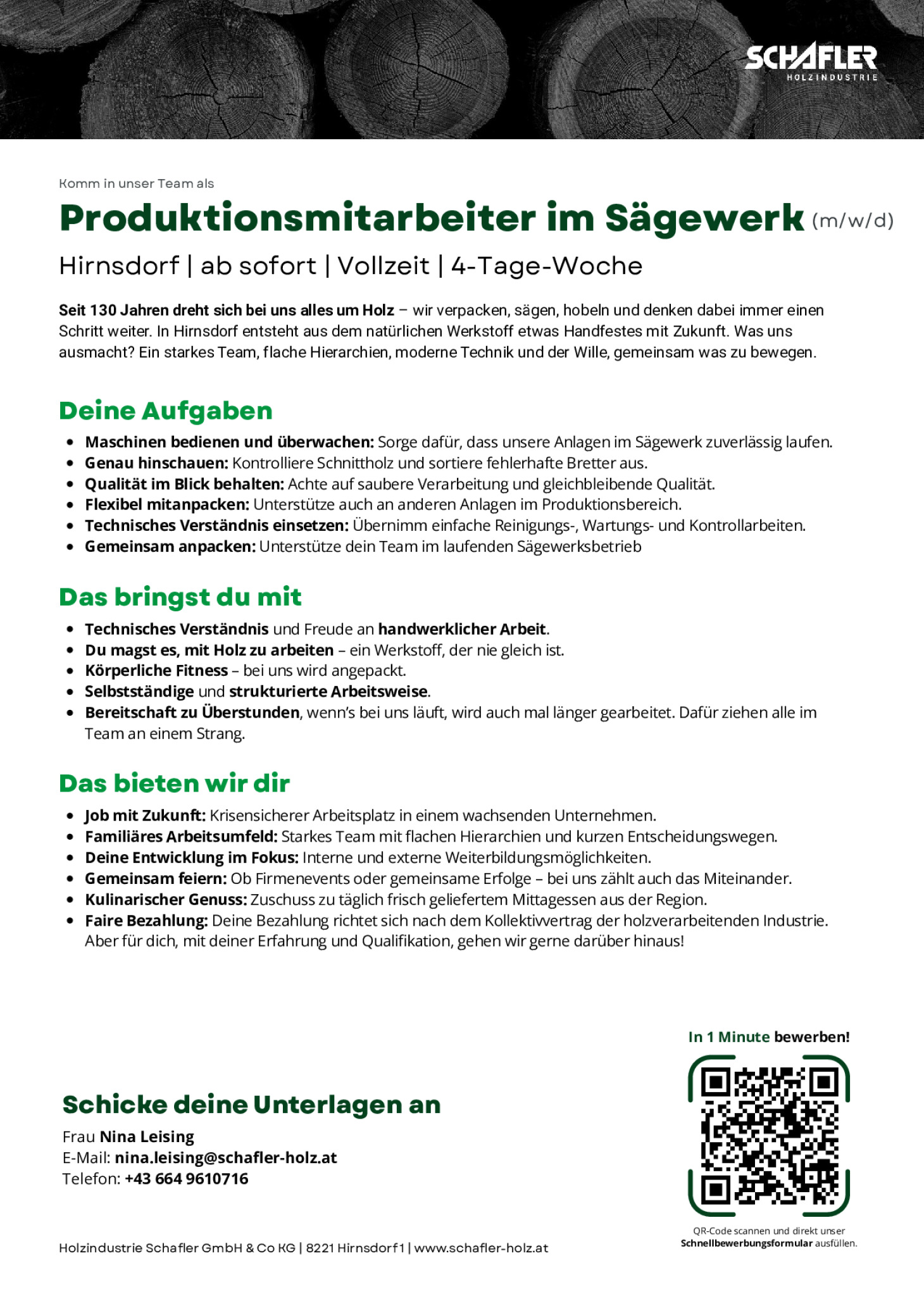 Produktionsmitarbeiter im Sägewerk (m/w/d)