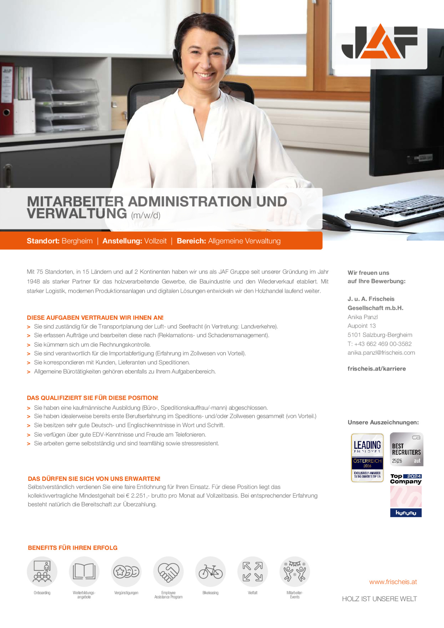 MITARBEITER ADMINISTRATION UND VERWALTUNG (m/w/d)