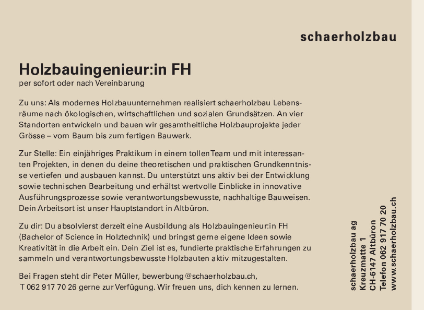 Praktikum Holzbauingenieur:in FH