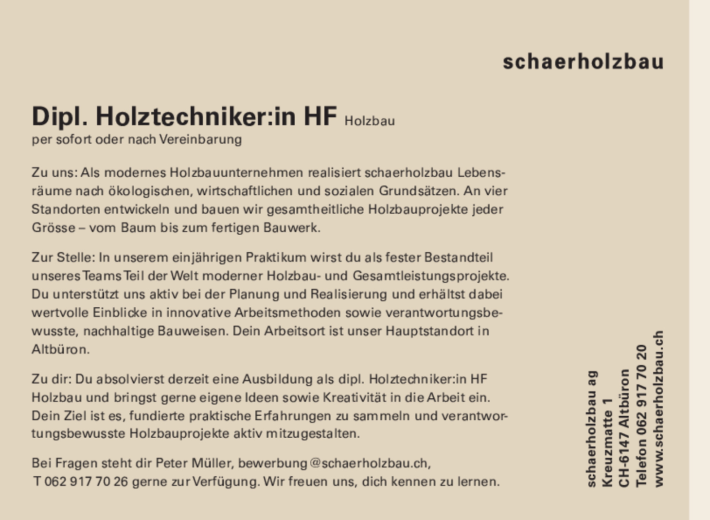 Praktikum Holztechniker:in FH Holzbau