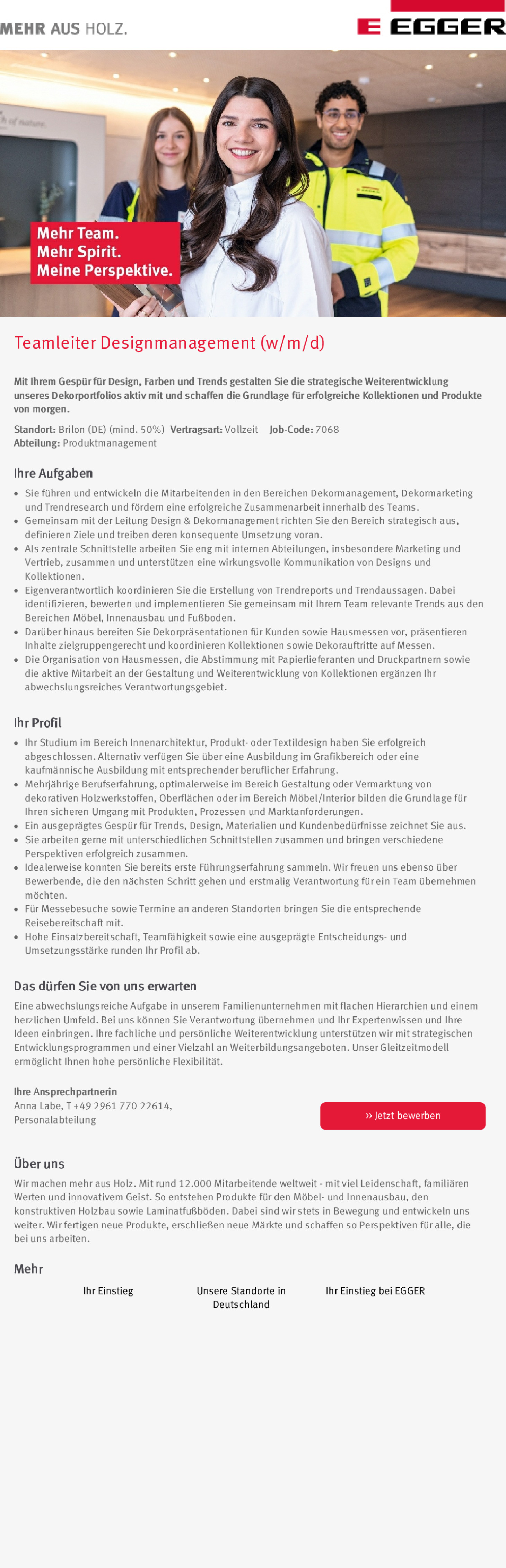 Teamleiter Designmanagement (w/m/d)