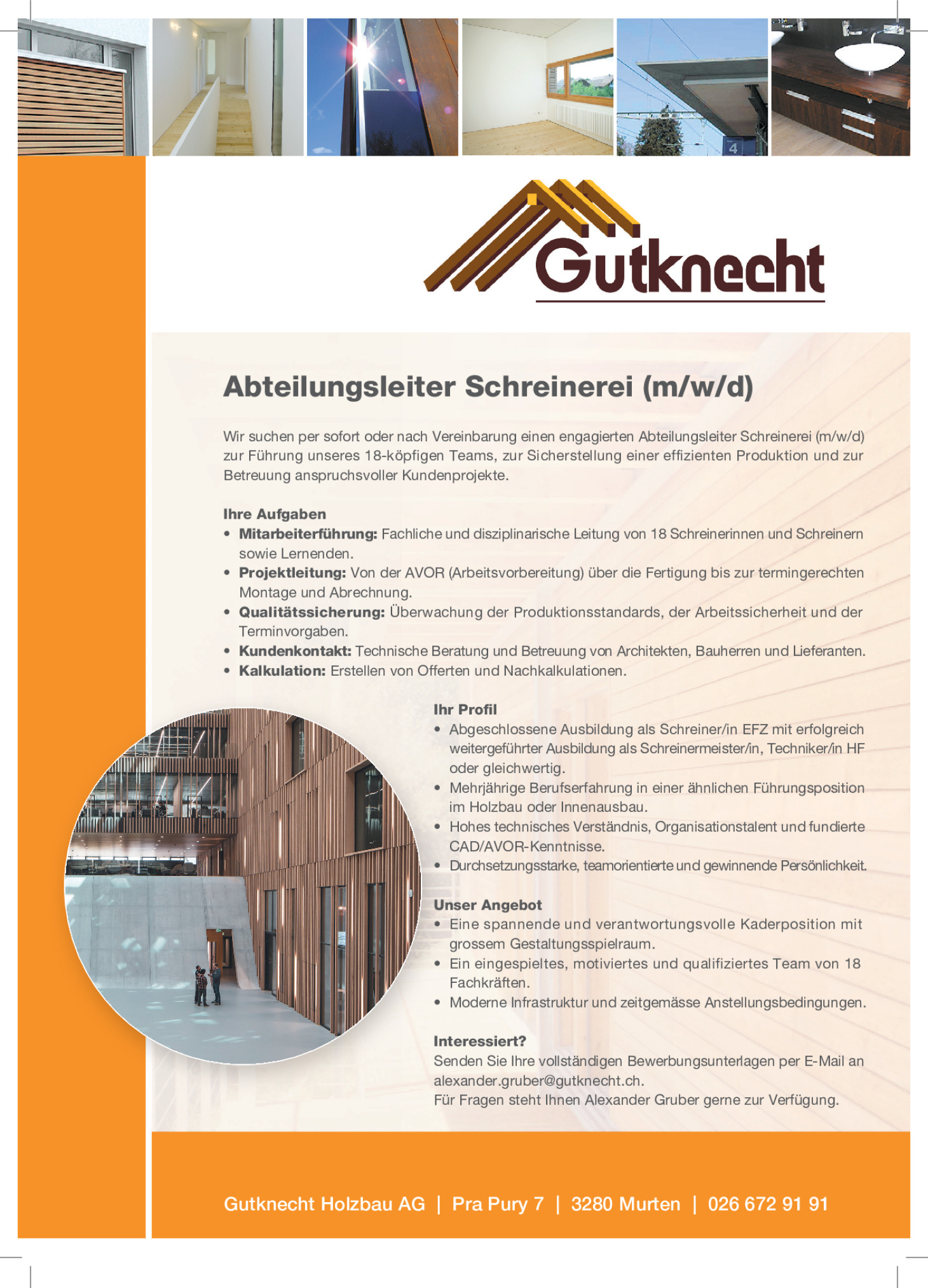 Abteilungsleiter Schreinerei