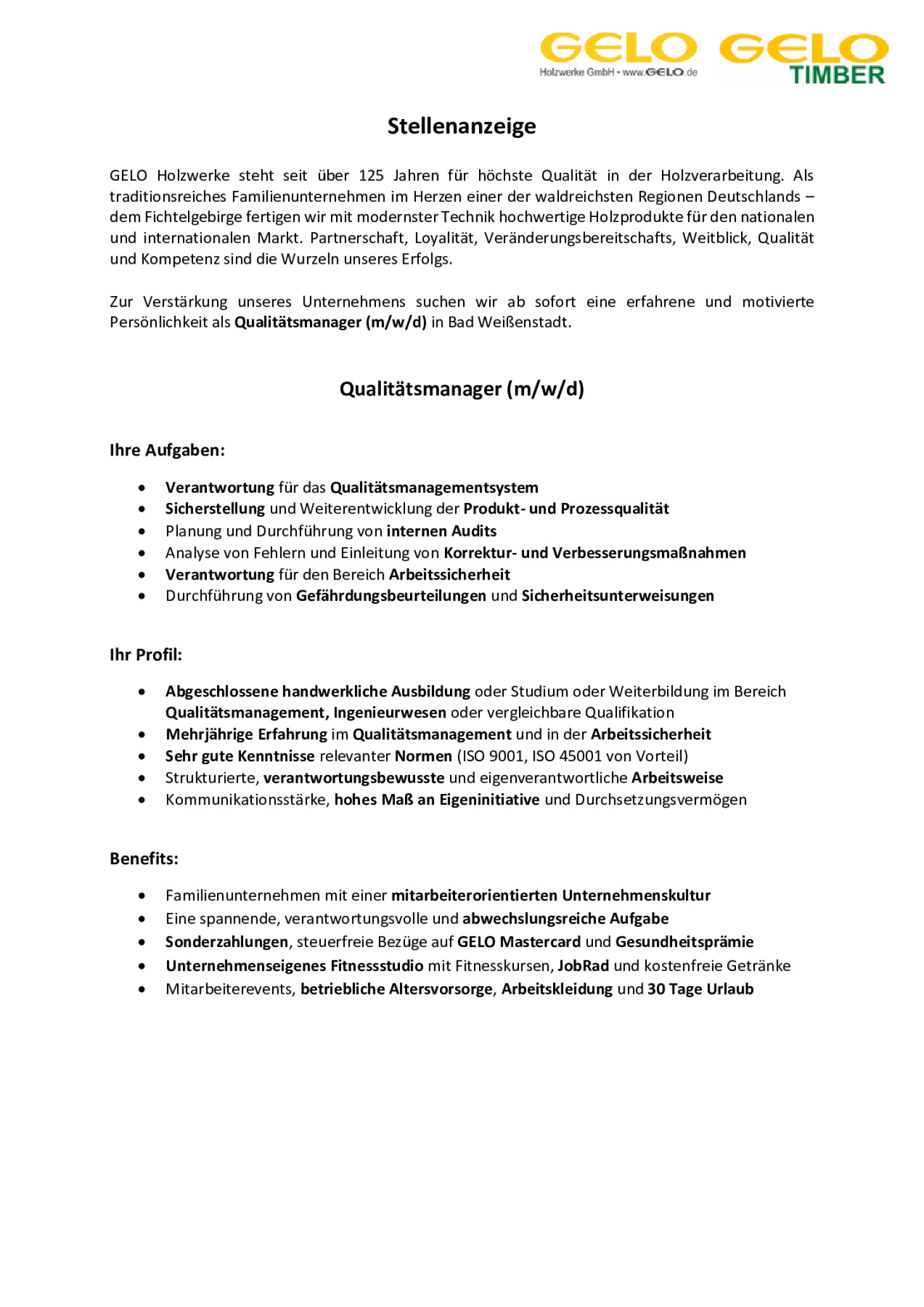 Qualitätsmanager (m/w/d)