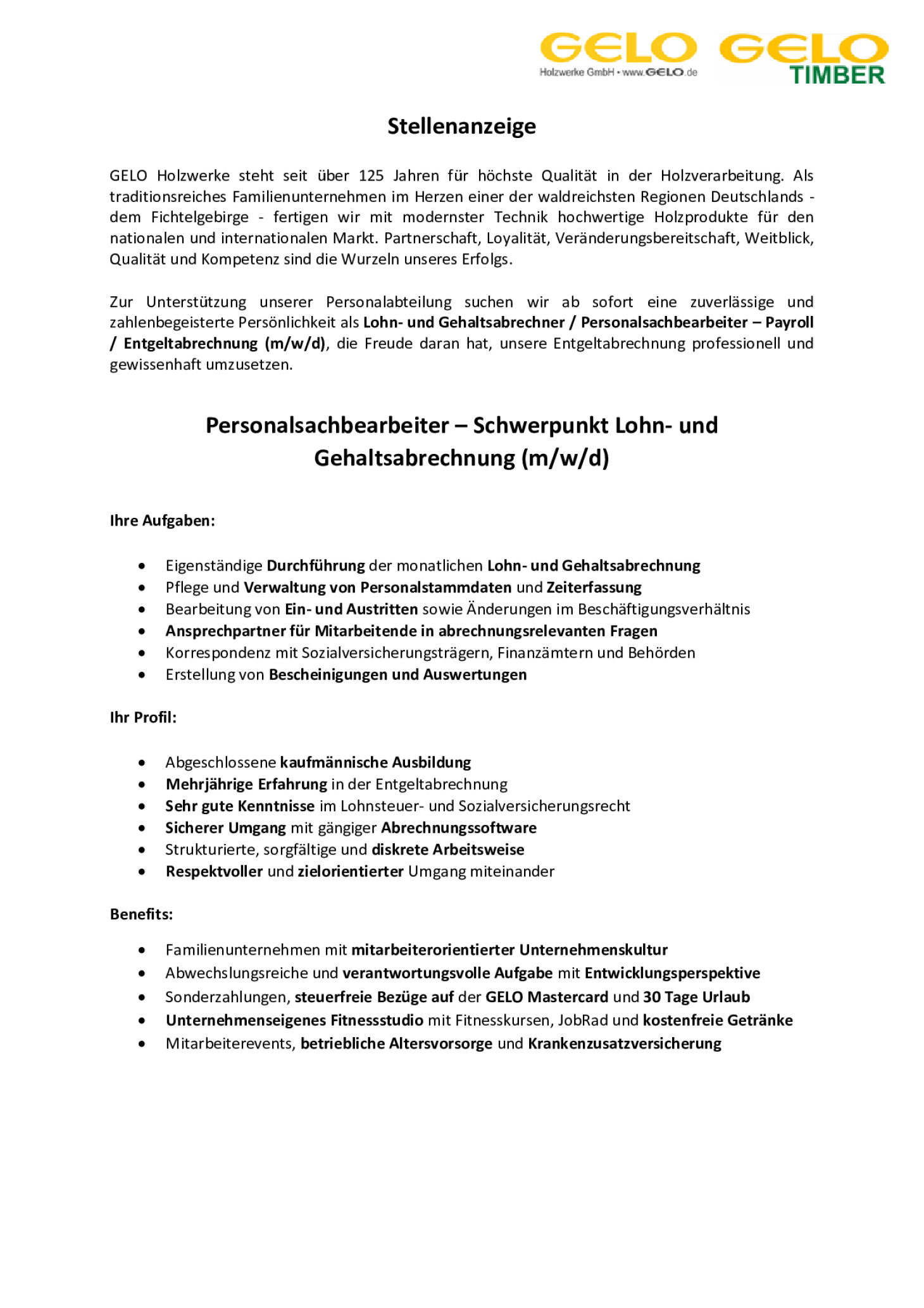 Personalsachbearbeiter - Schwerpunkt Lohn- und Gehaltsabrechnung (m/w/d)