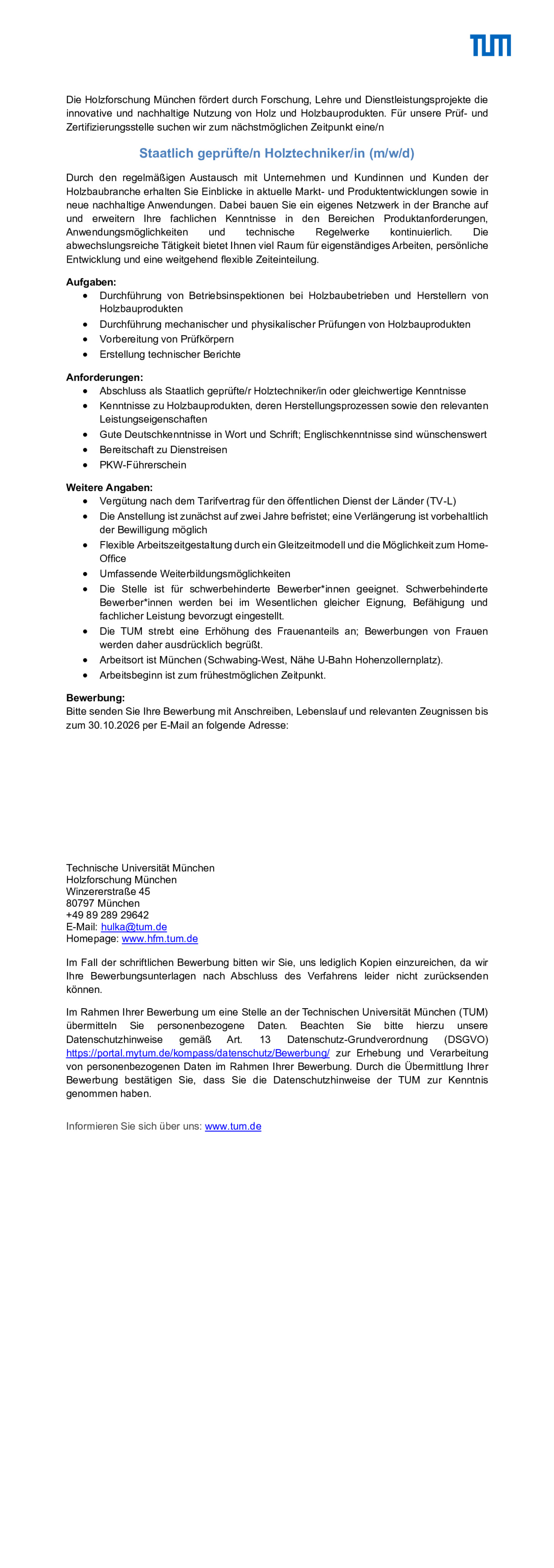 Staatlich geprüfte/n Holztechniker/in (m/w/d)