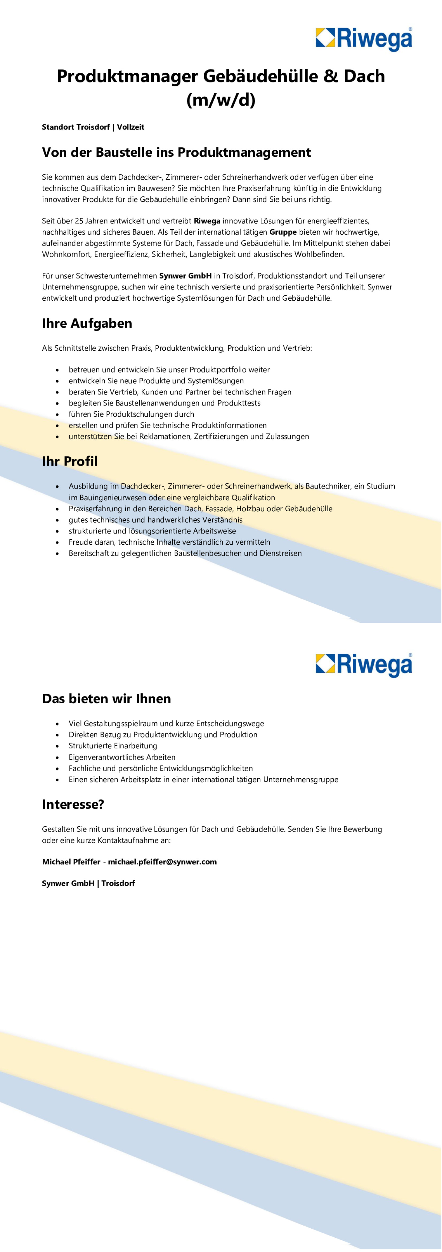 Produktmanager Gebäudehülle & Dach (m/w/d)