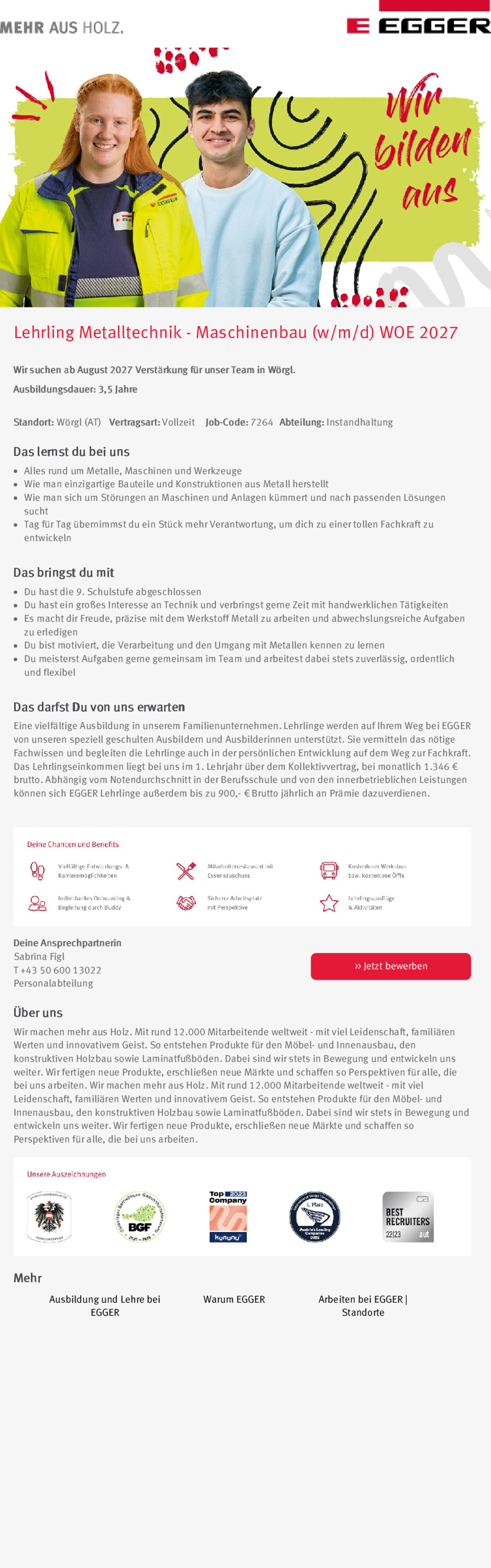 Lehrling Metalltechnik - Maschinenbau (w/m/d) WOE 2027