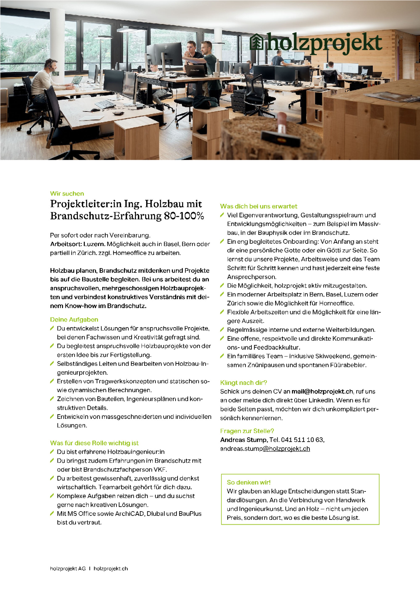 Projektleiter:in Ing. Holzbau mit Brandschutz -Erfahrung 80 -100%