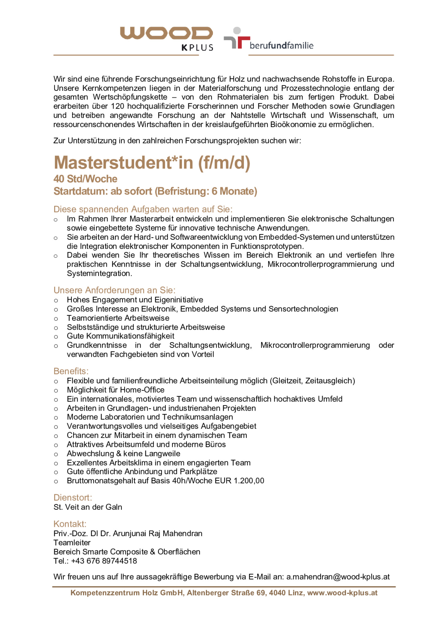 Masterstudent*in (f/m/d) für 40 Std/Woche
