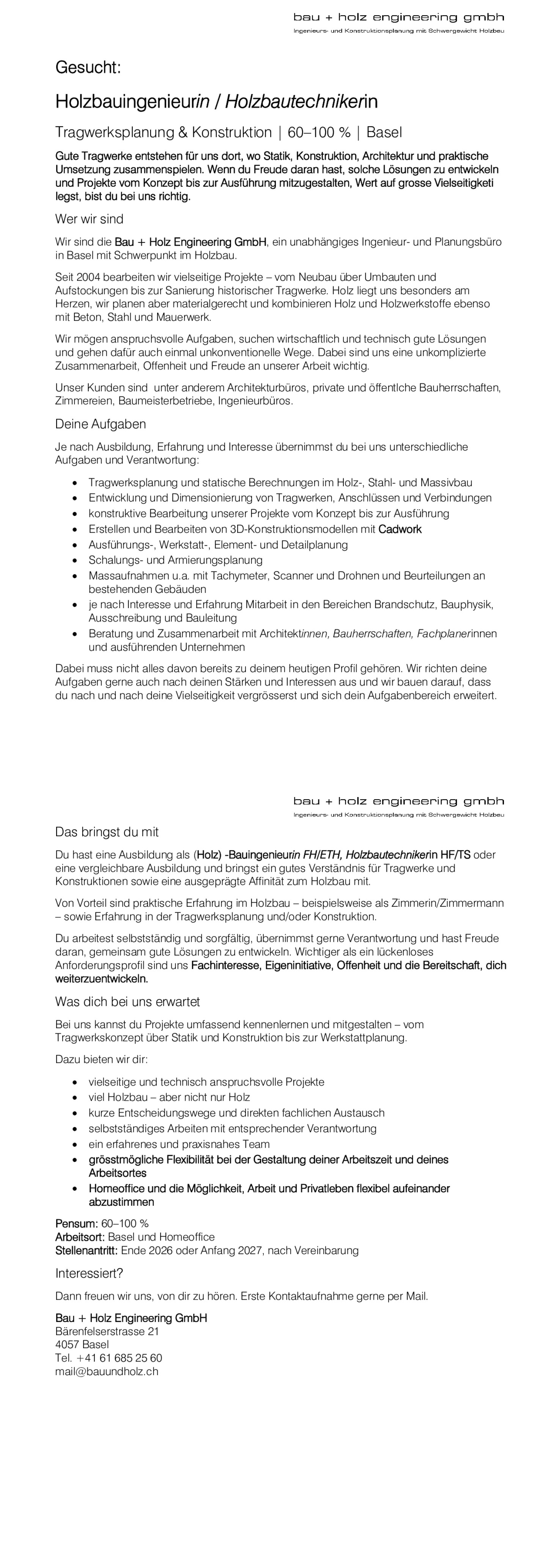 Holzbauingenieur:in / Holzbautechniker:in