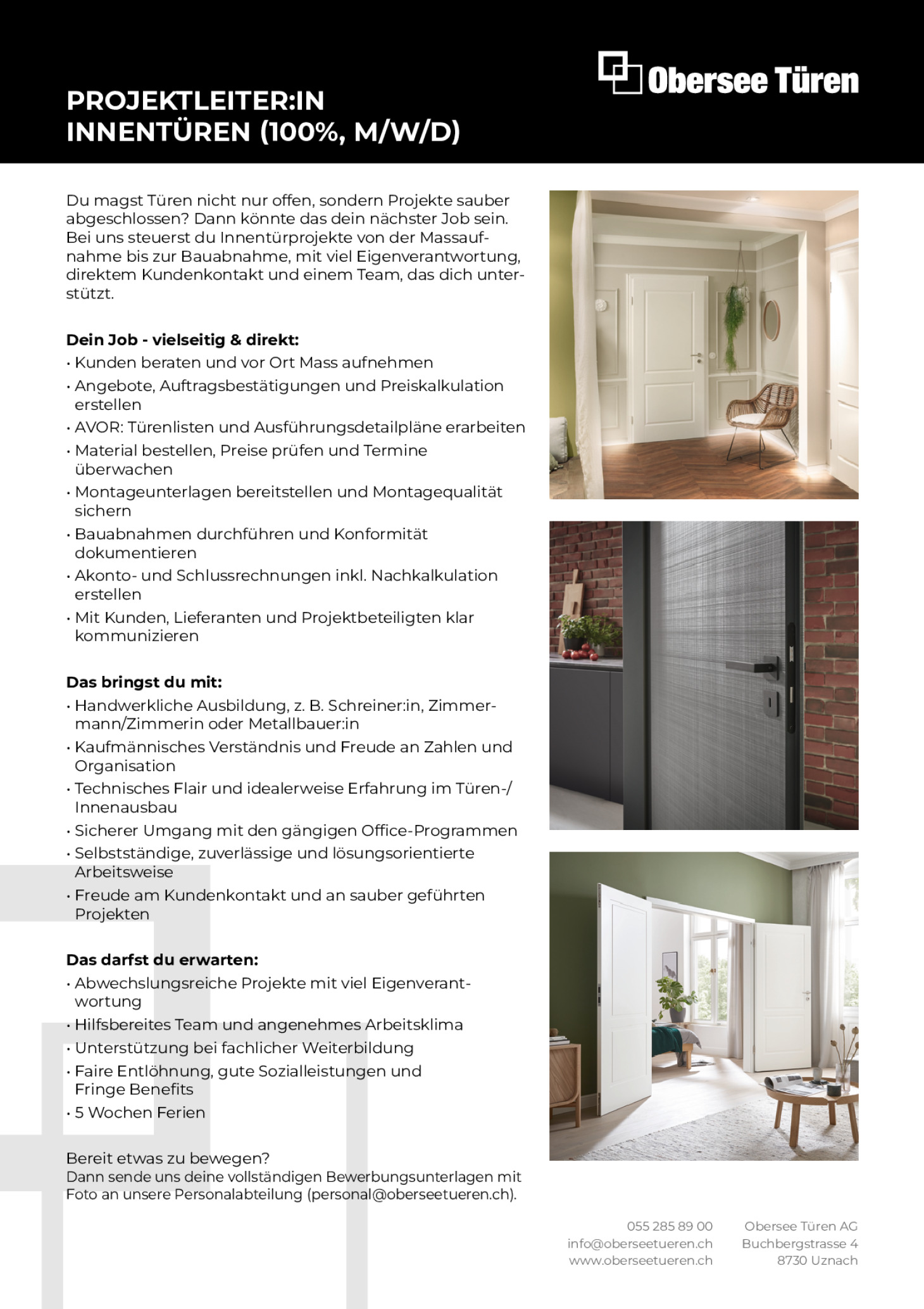 Projektleiter:in Innentüren (100 %, m/w/d)