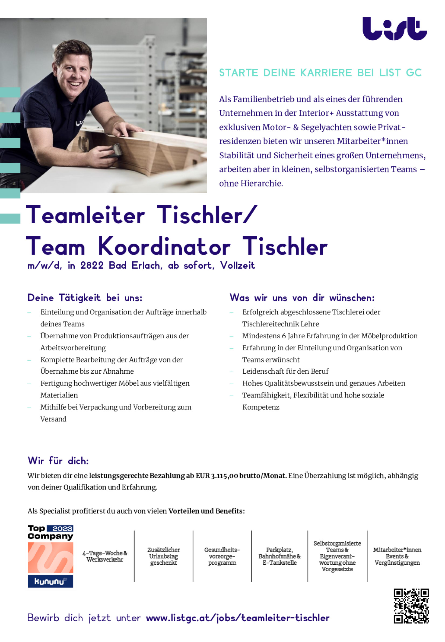 Teamleiter Tischler/ Team Koordinator Tischler (m/w/d)