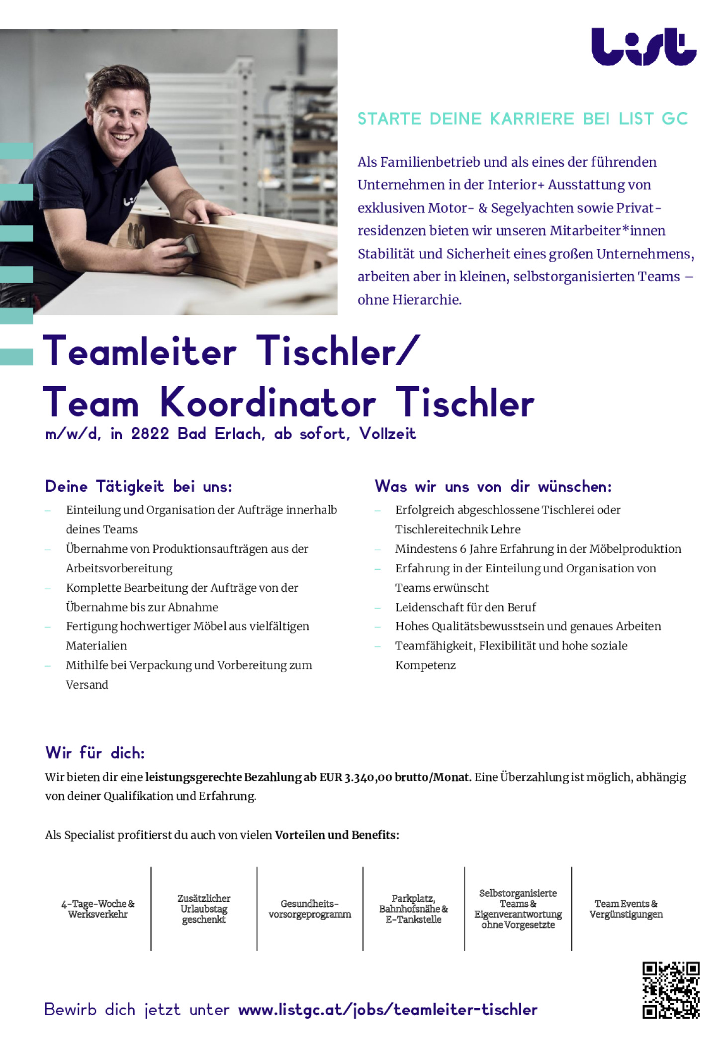 Teamleiter Tischler/ Team Koordinator Tischler (m/w/d)