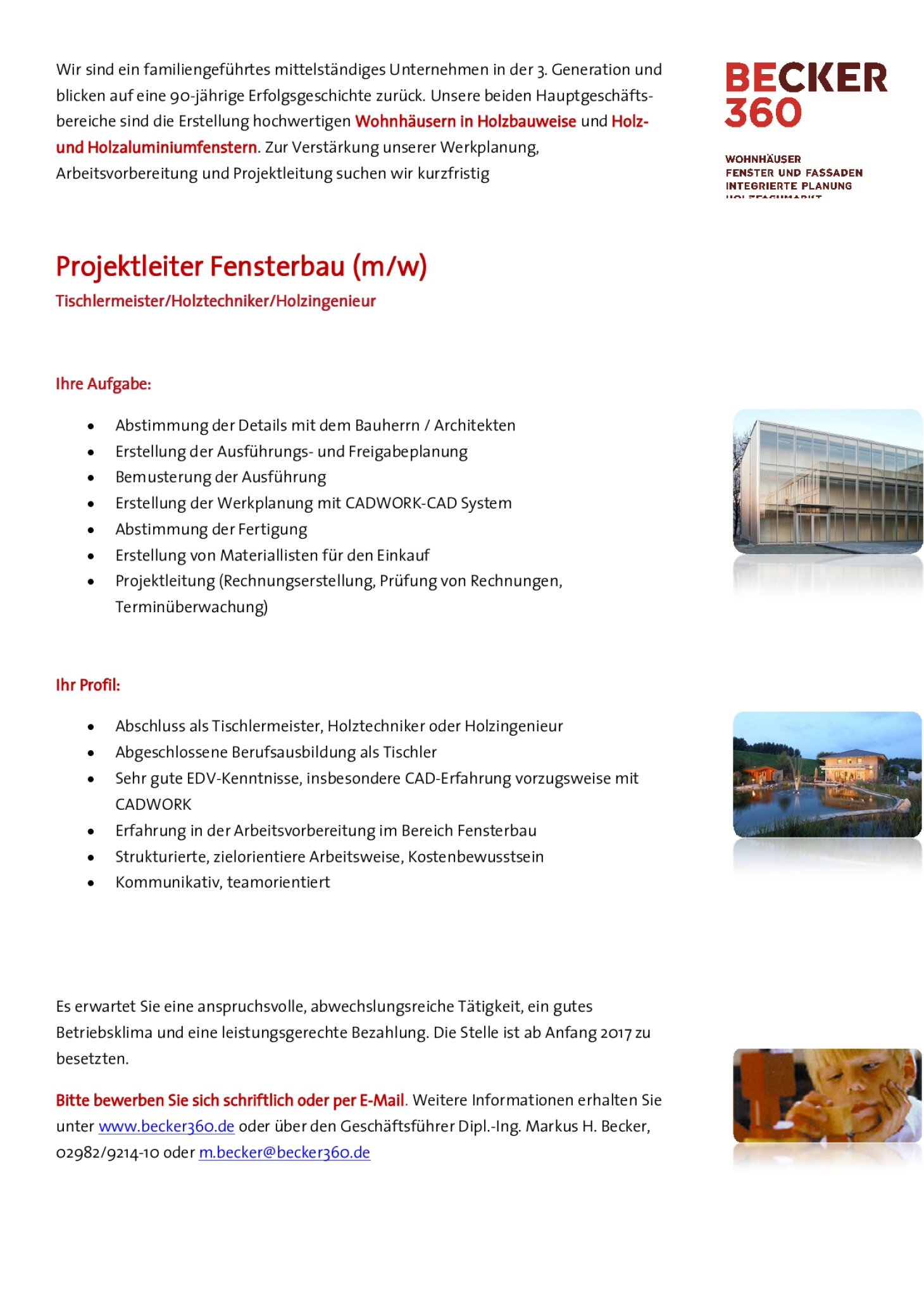Projektleiter (m/w) Fensterbau